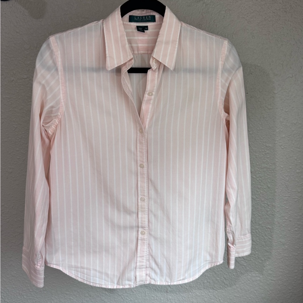 Ralph Lauren Light Pink and White Striped Shirt, petite medium